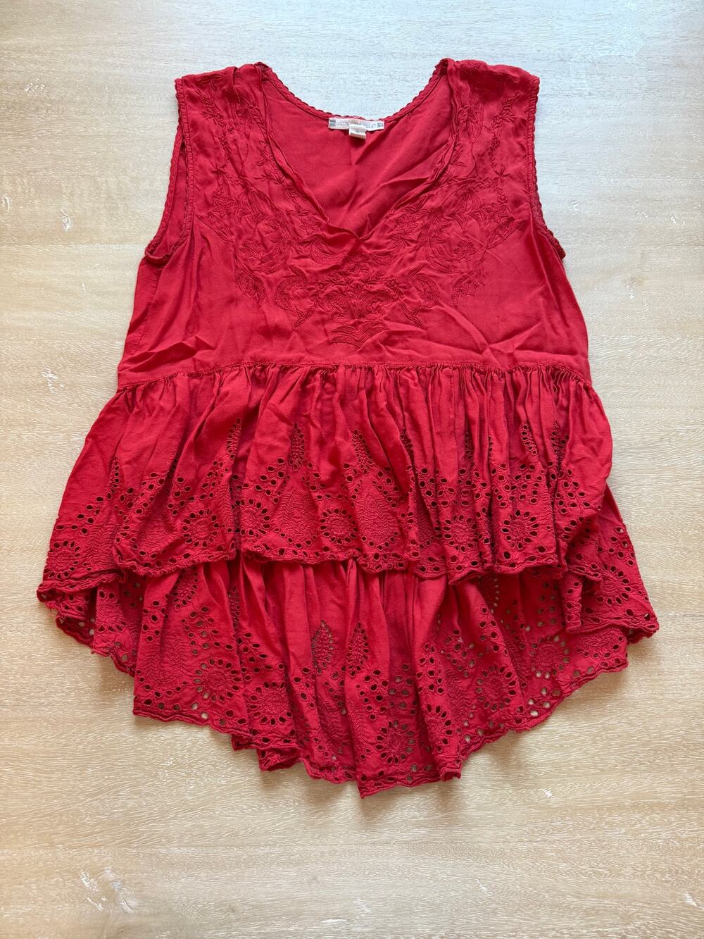 Chelsea & Violet Red Eyelet Top Size S